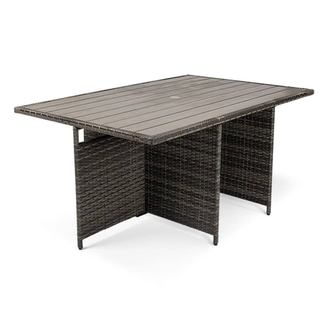 Cube 10 Seater Rattan Outdoor Dining Set with Grey LED Premium Parasol - Grey Weave Polywood Top - Image 8