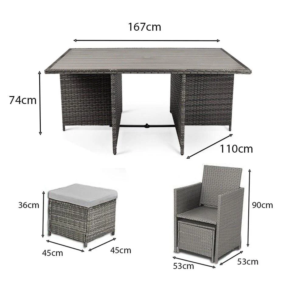 Cube 10 Seater Rattan Outdoor Dining Set with Cream LED Premium Parasol - Grey Weave Polywood Top - Image 10