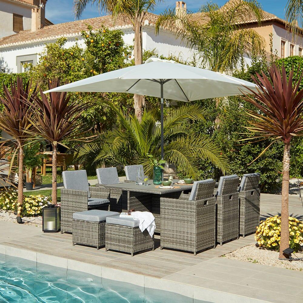 Cube 10 Seater Rattan Outdoor Dining Set with Cream LED Premium Parasol - Grey Weave Polywood Top - Image 5