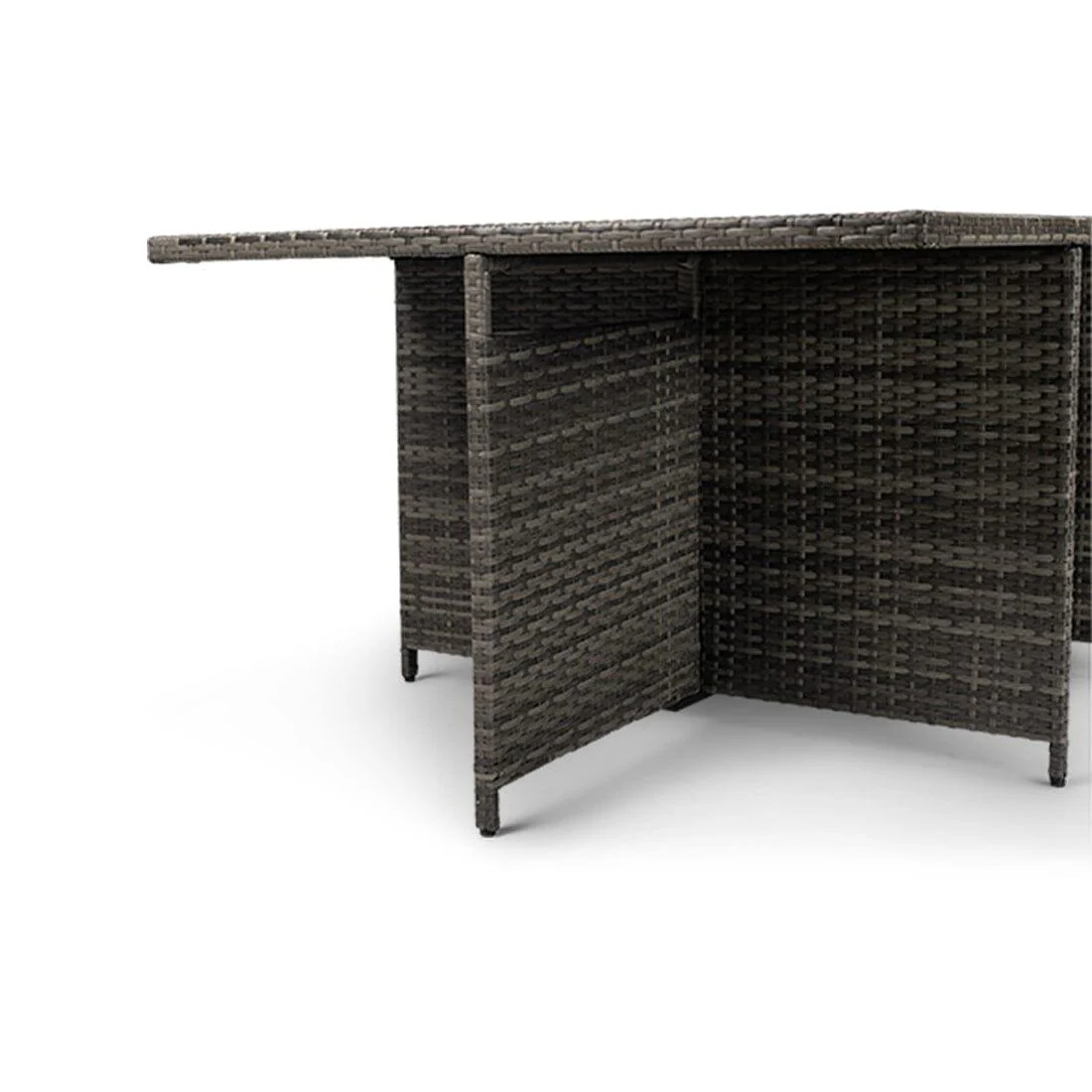 Cube 10 Seater Rattan Outdoor Dining Set with Cream LED Premium Parasol - Grey Weave Polywood Top - Image 6