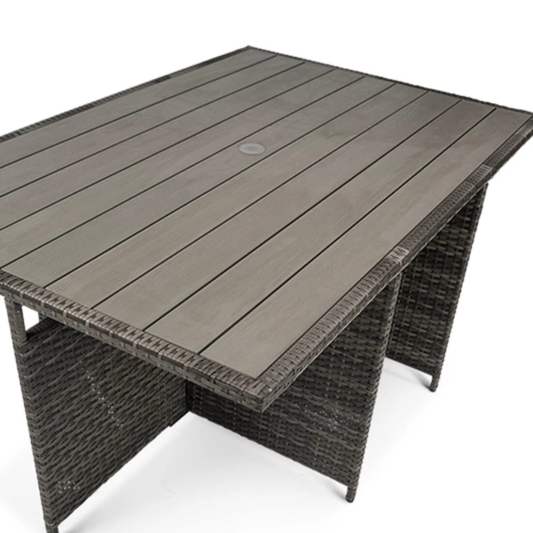 Cube 10 Seater Rattan Outdoor Dining Set with Cream LED Premium Parasol - Grey Weave Polywood Top - Image 7