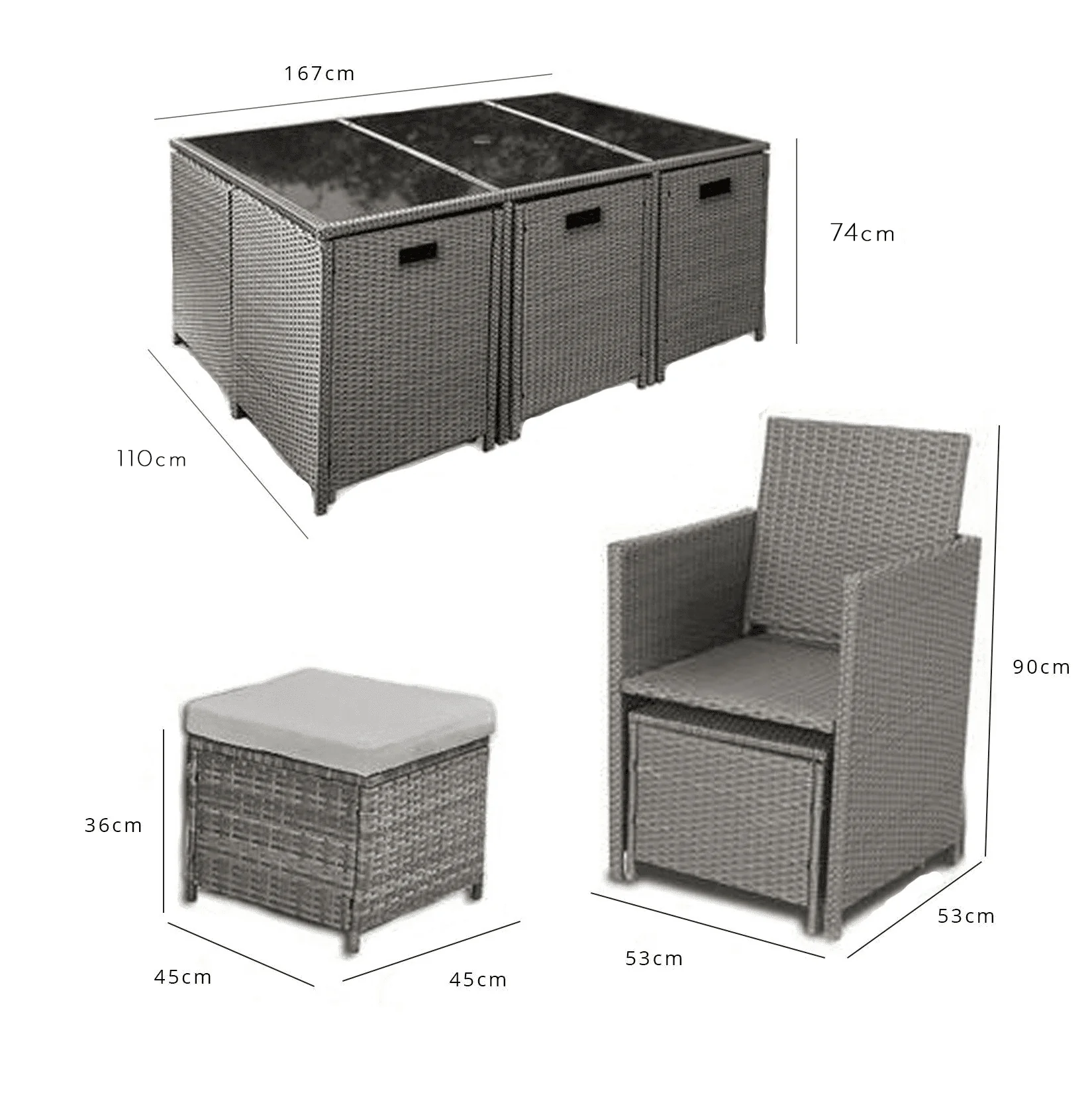 Cube 10 Seater Rattan Outdoor Dining Set with Cream LED Premium Parasol - Grey Weave - Image 11