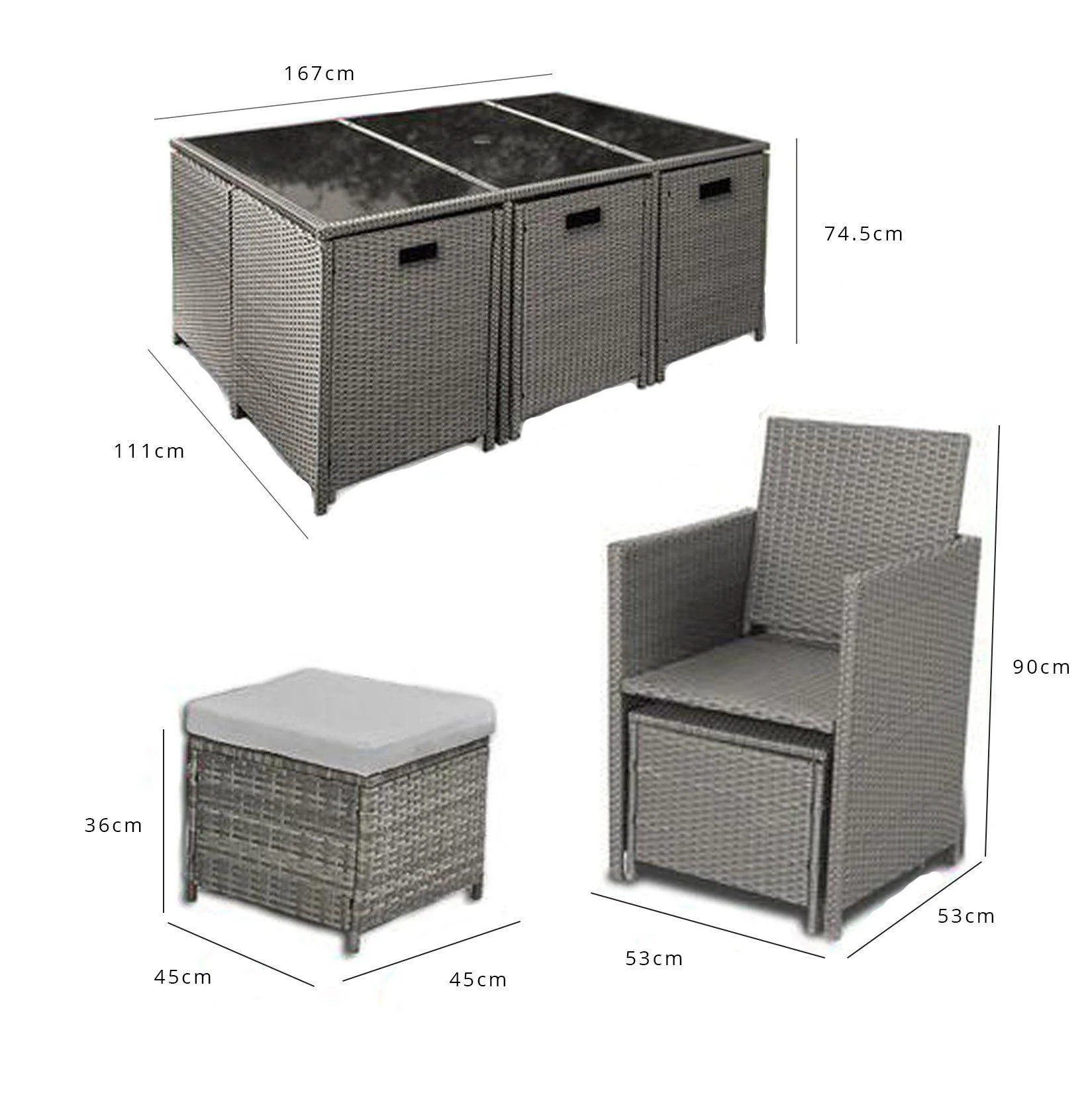 Cube 10 Seater Rattan Outdoor Dining Set with Grey LED Premium Parasol - Grey Weave - Image 14