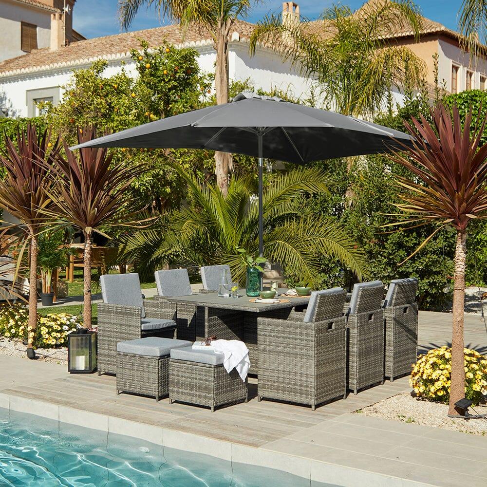 Cube 10 Seater Rattan Garden Dining Set with Grey Parasol - Grey Weave Polywood Top - Image 5