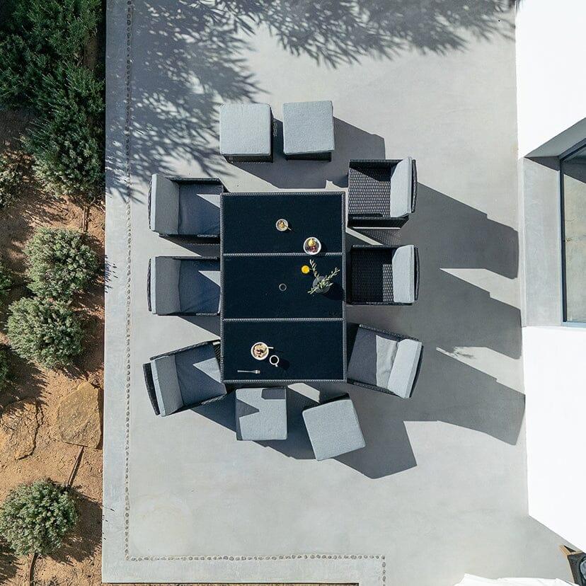 Cube 10 Seater Rattan Outdoor Dining Set with Grey Parasol - Black Weave - Image 5