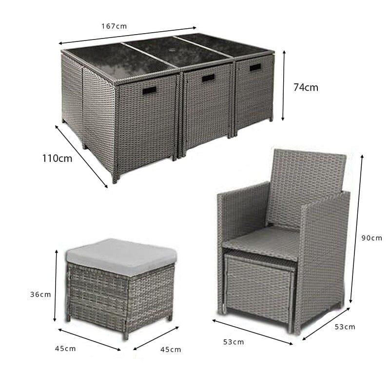 Cube 10 Seater Rattan Outdoor Dining Set - Grey Weave - Image 10