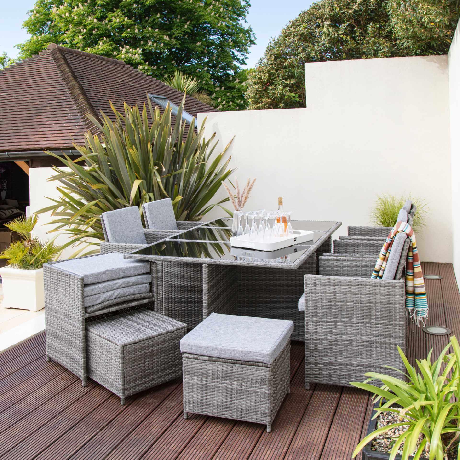 Cube 10 Seater Rattan Outdoor Dining Set - Grey Weave - Image 4