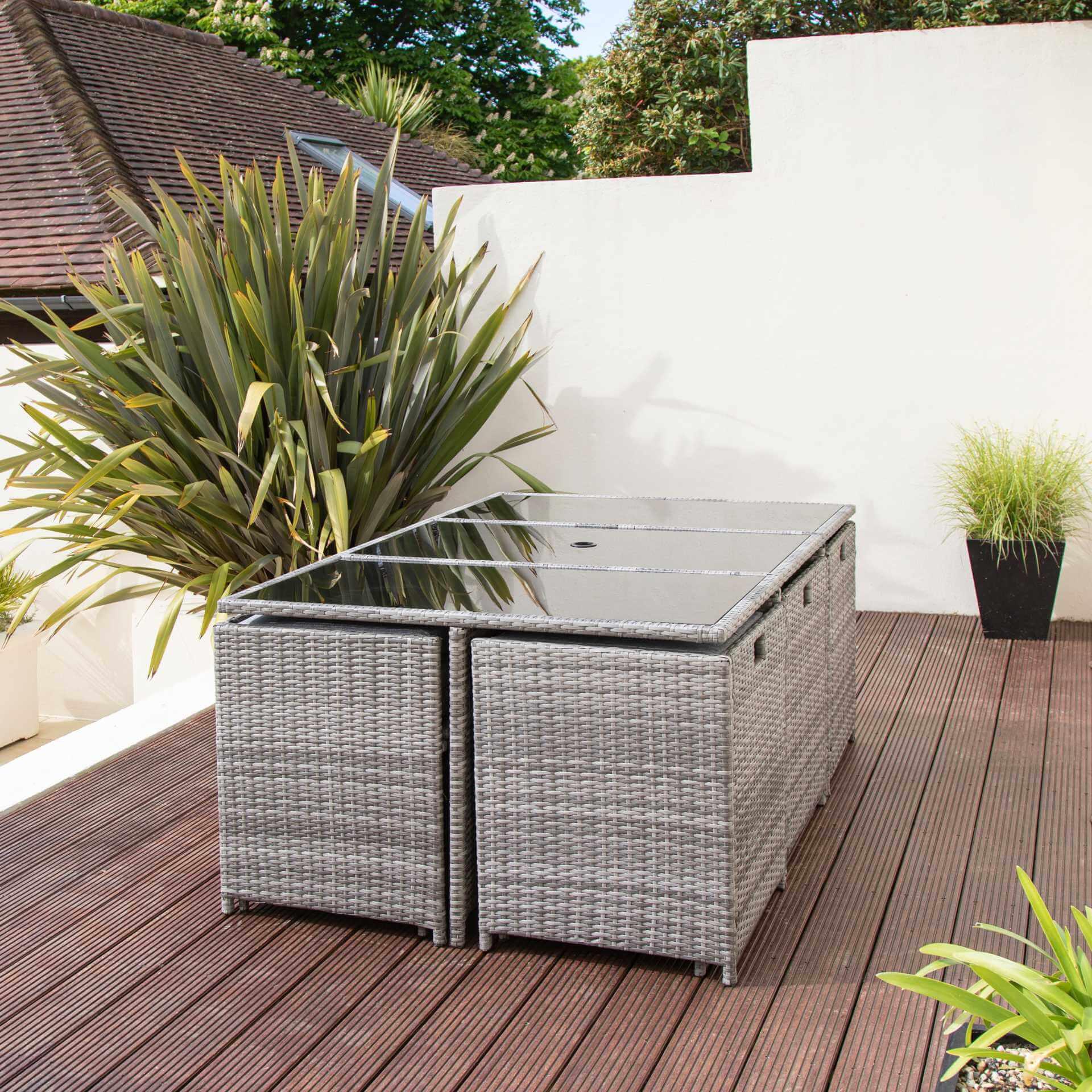 Cube 10 Seater Rattan Outdoor Dining Set - Grey Weave - Image 6