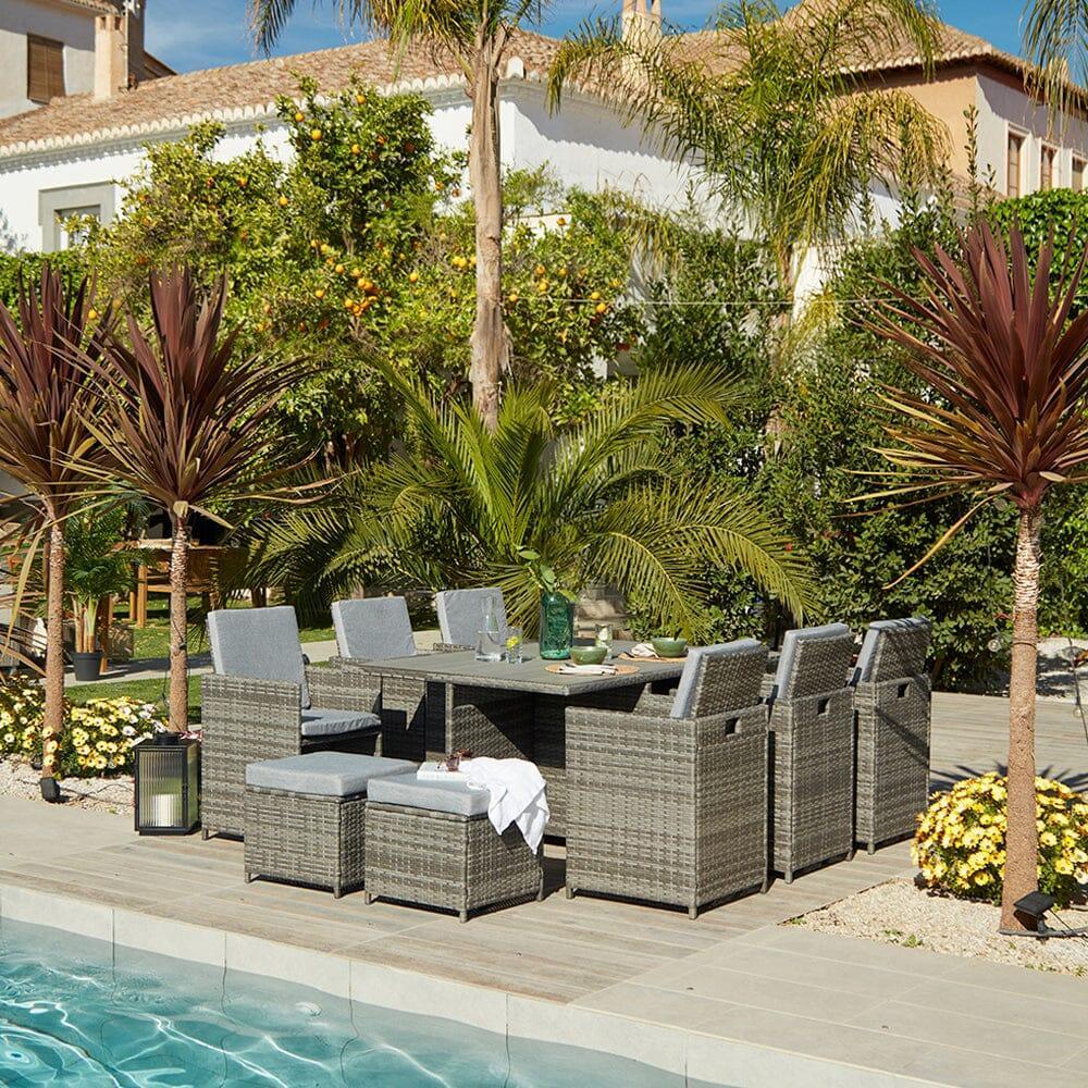 Cube 10 Seater Rattan Outdoor Dining Set - Grey Weave Polywood Top - Image 5