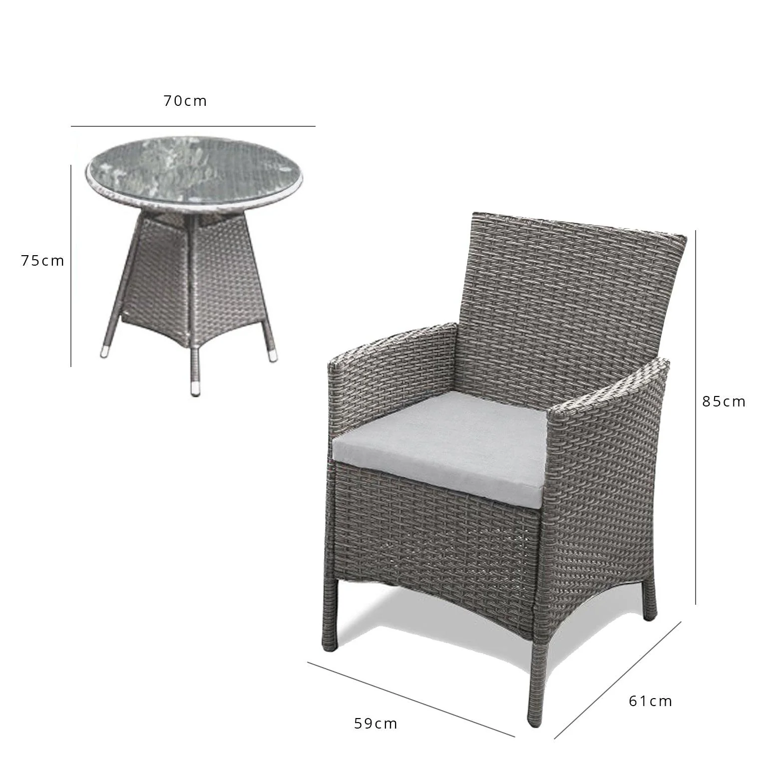 Kemble 2 Seater Rattan Garden Bistro Dining Set - Grey - Image 13