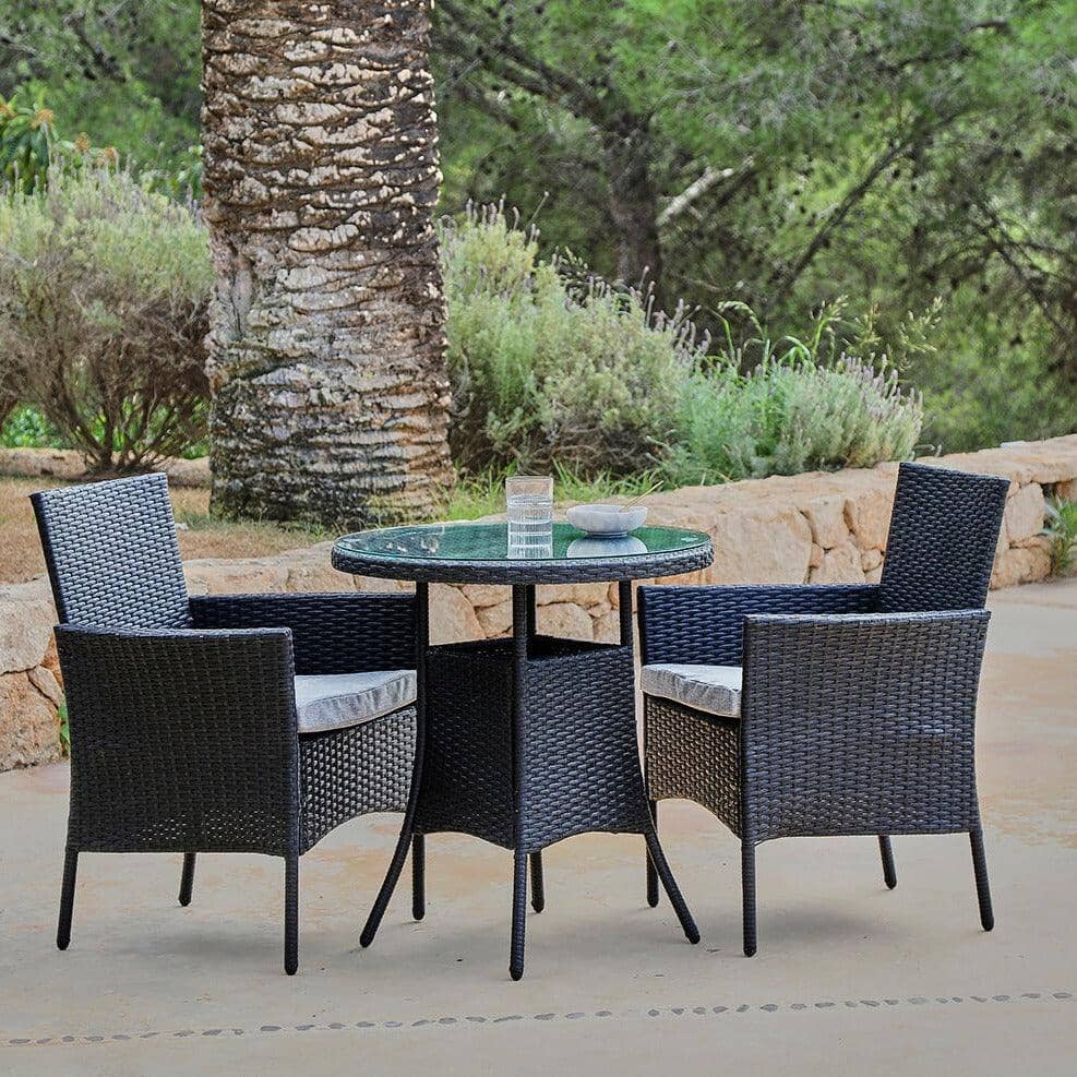 Kemble 2 Seater Rattan Garden Bistro Dining Set - Black - Image 3
