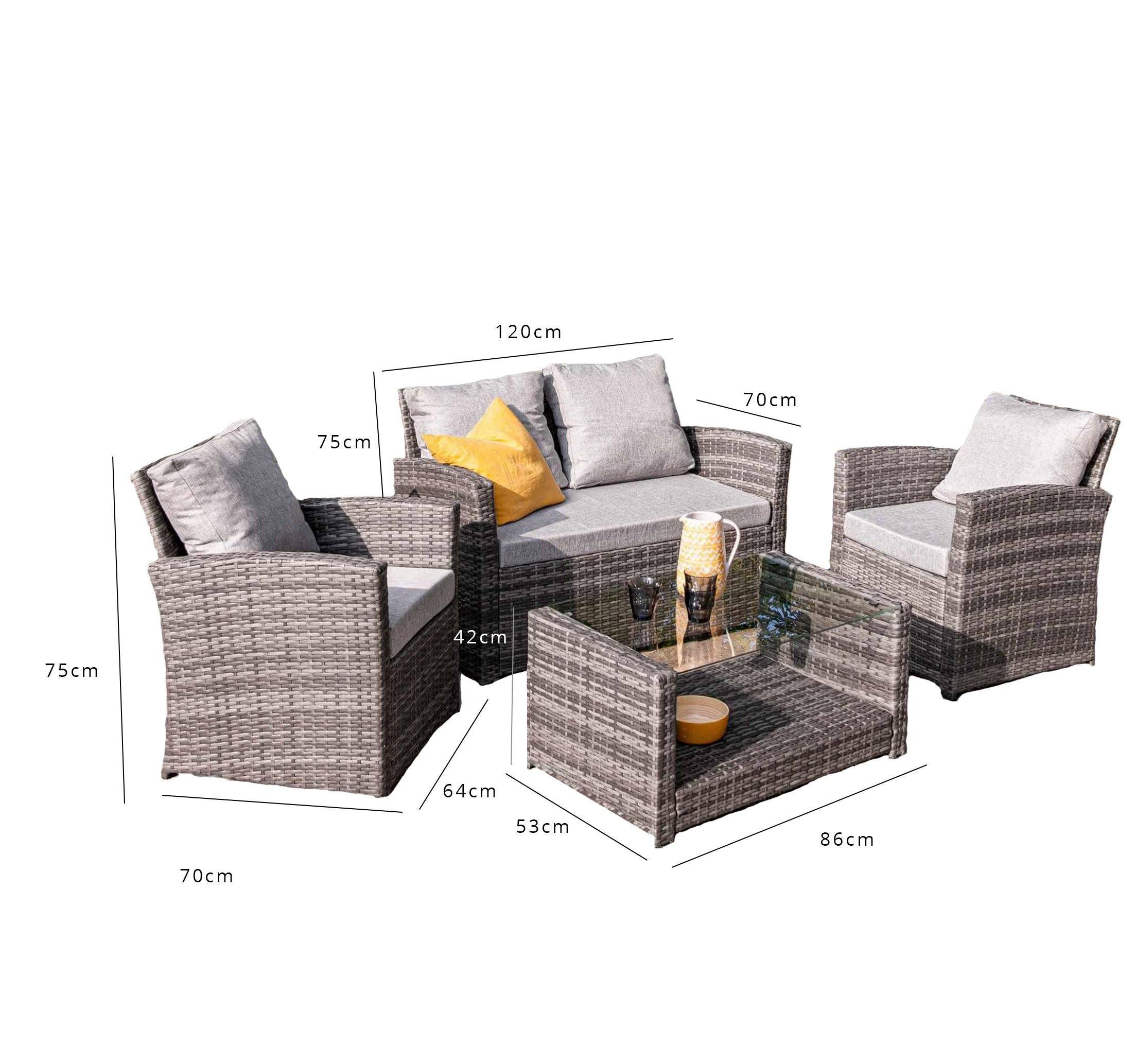 Cote 4 Seater Rattan Garden Sofa Set with Cream Lean Over Parasol - Grey Weave - Image 11