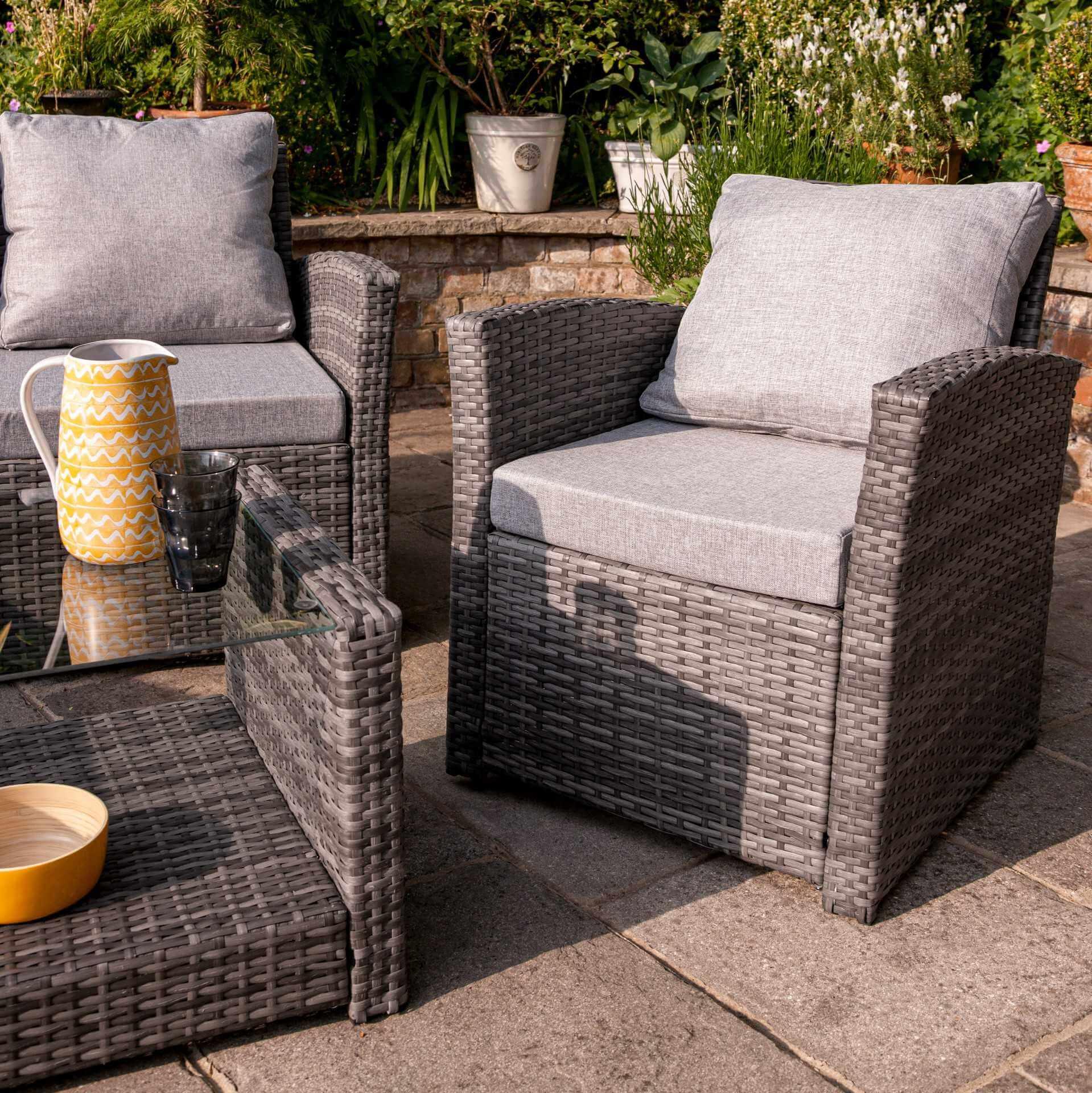 Cote 4 Seater Rattan Garden Sofa Set with Cream Lean Over Parasol - Grey Weave - Image 4