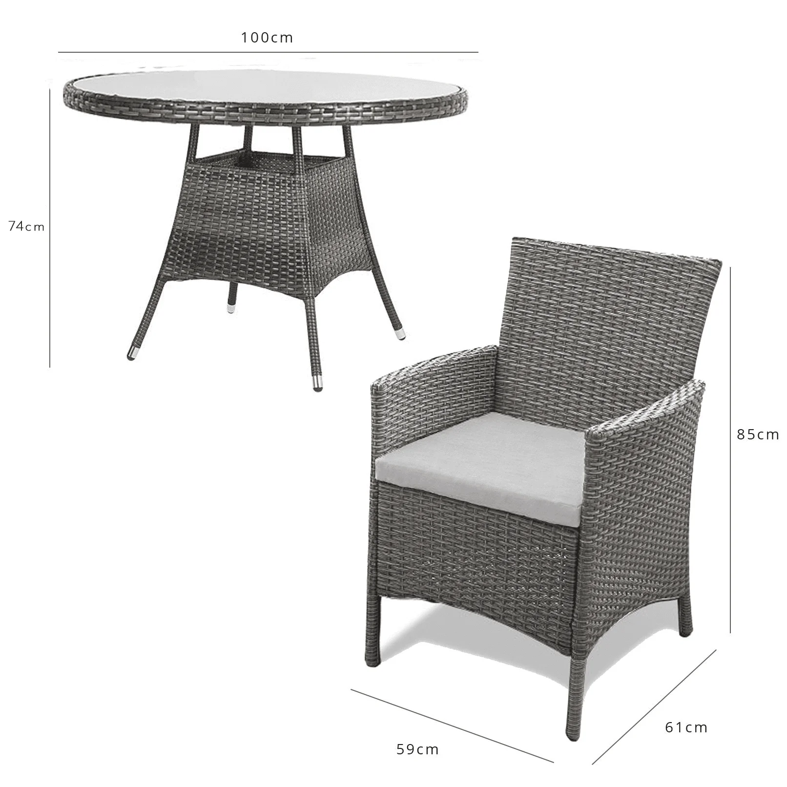Kemble 4 Seater Rattan Round Dining Set with Grey Parasol - Grey Weave - Image 13