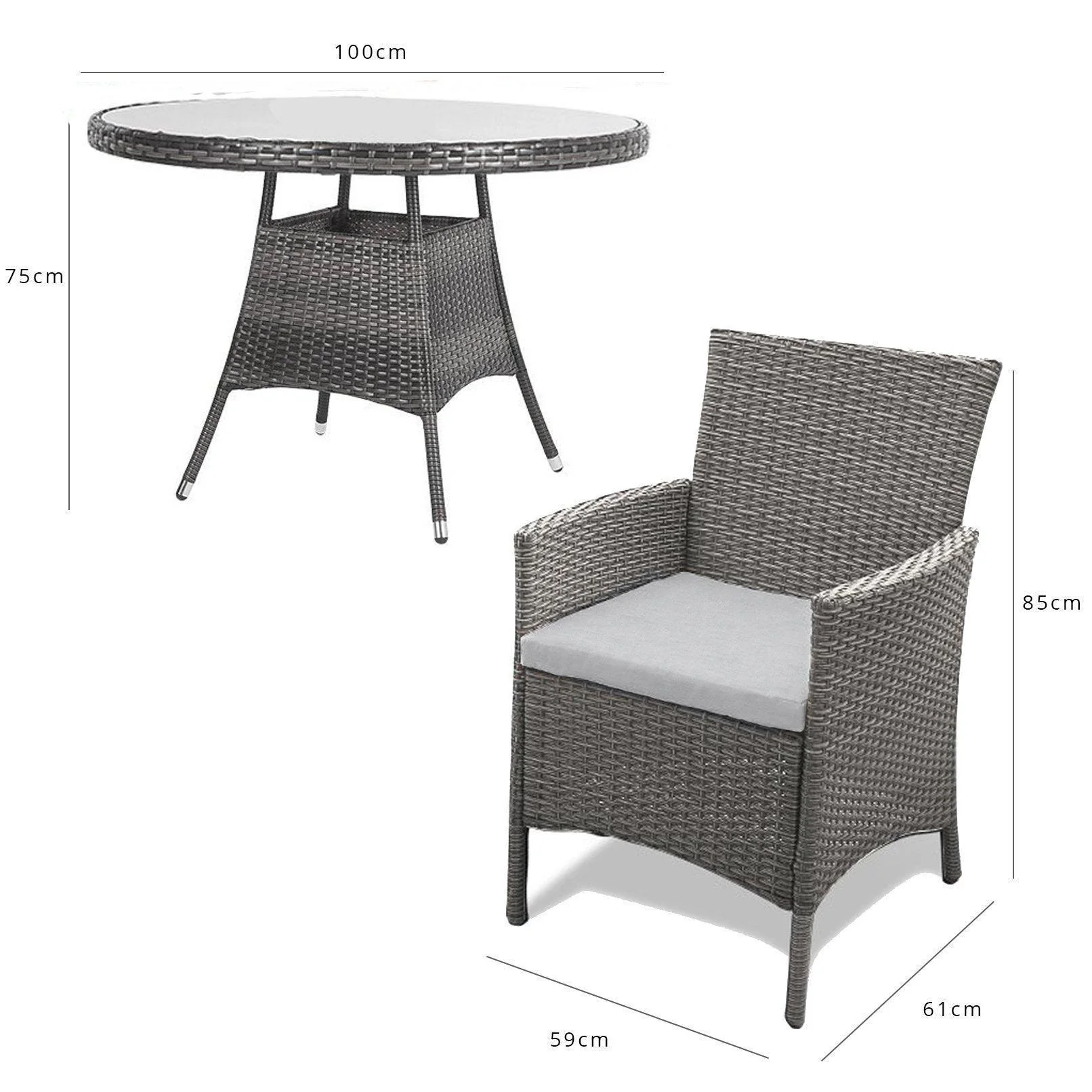 Kemble 4 Seater Rattan Round Dining Set with Grey LED Premium Parasol & Parasol Rain Cover - Grey Weave - Image 13