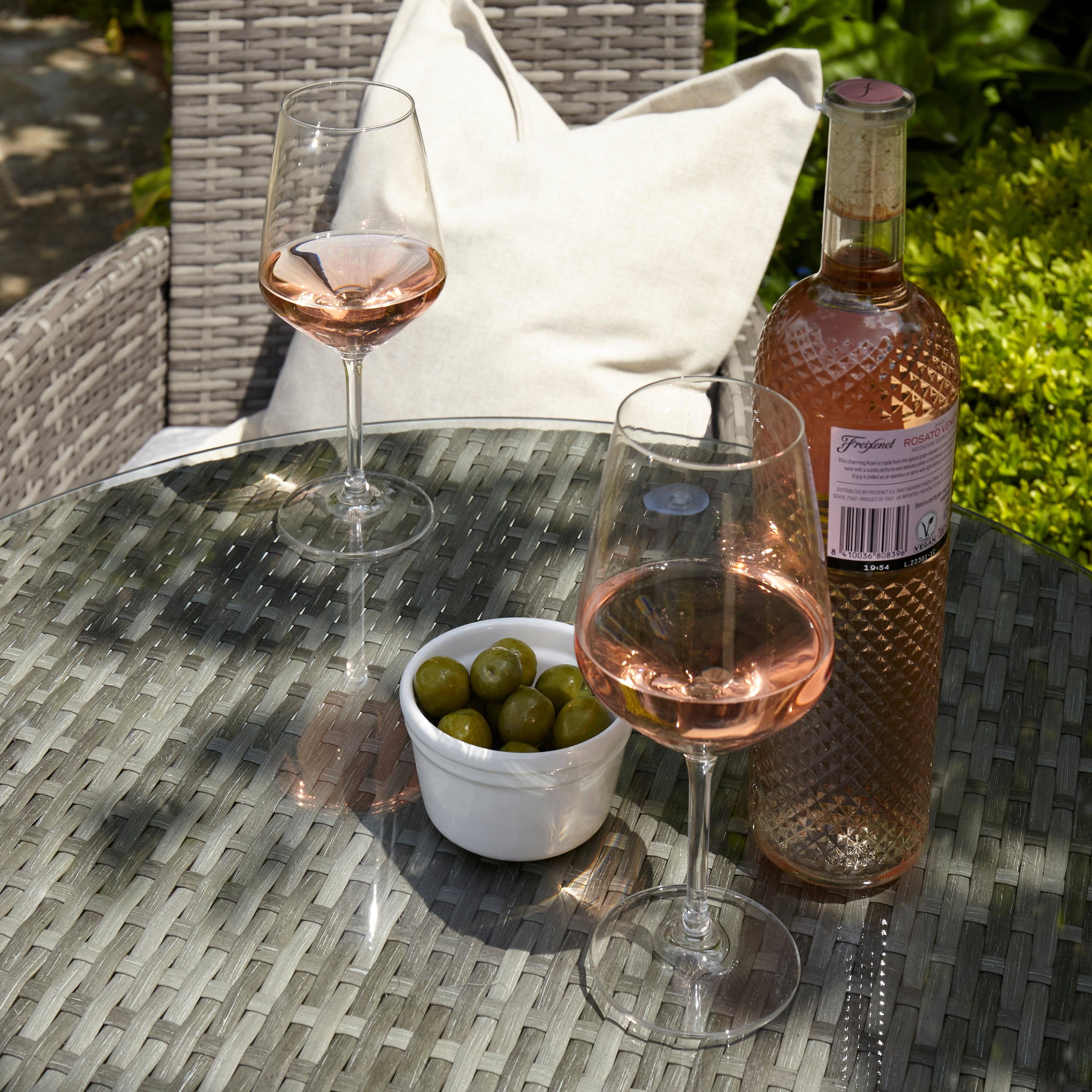 Kemble 4 Seater Rattan Round Dining Set with Grey LED Premium Parasol & Parasol Rain Cover - Grey Weave - Image 5