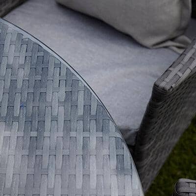 Kemble 4 Seater Rattan Round Dining Set with Grey LED Premium Parasol & Parasol Rain Cover - Grey Weave - Image 7