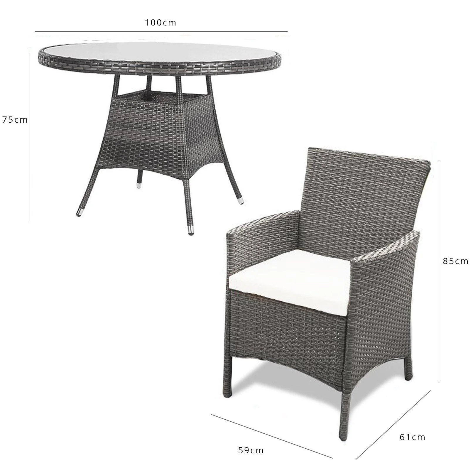 Kemble 4 Seater Rattan Round Garden Dining Table & Chair Set - Grey - Image 14