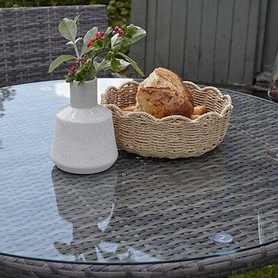 Kemble 4 Seater Rattan Round Garden Dining Table & Chair Set - Grey - Image 7
