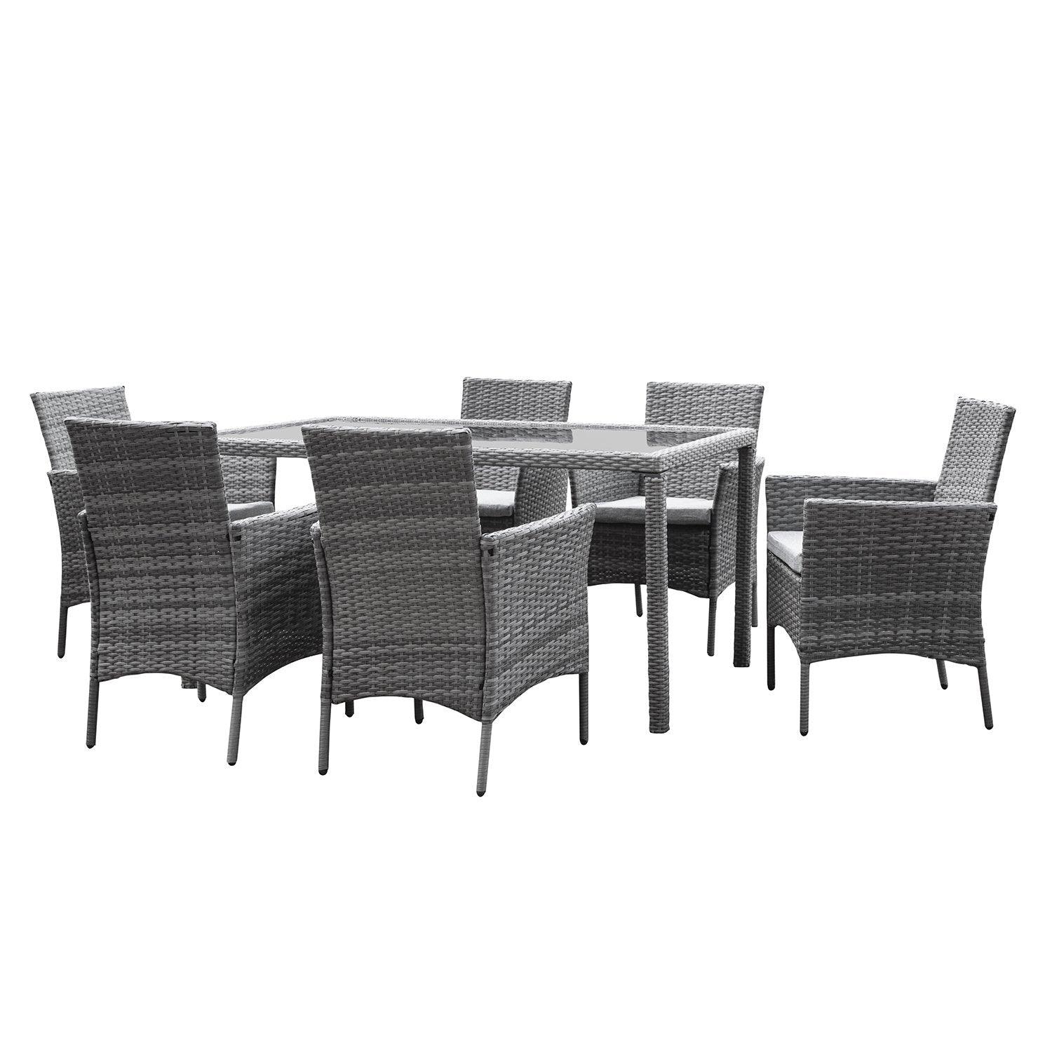 Marston 6 Seater Rattan Garden Dining Set - Grey - Glass Top - Image 4