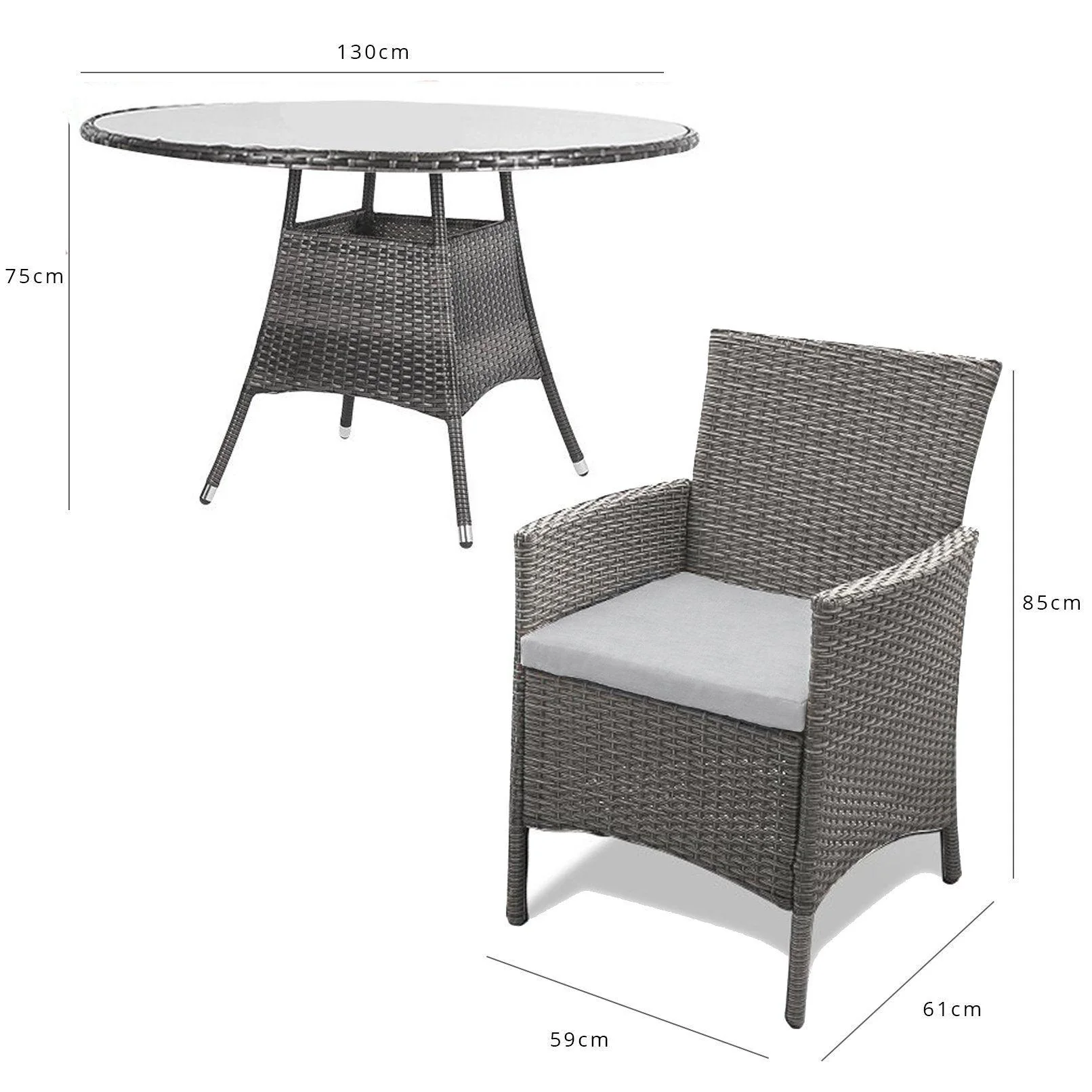 Kemble 6 Seater Rattan Round Garden Dining Set with Grey Parasol - Grey Weave - Image 12