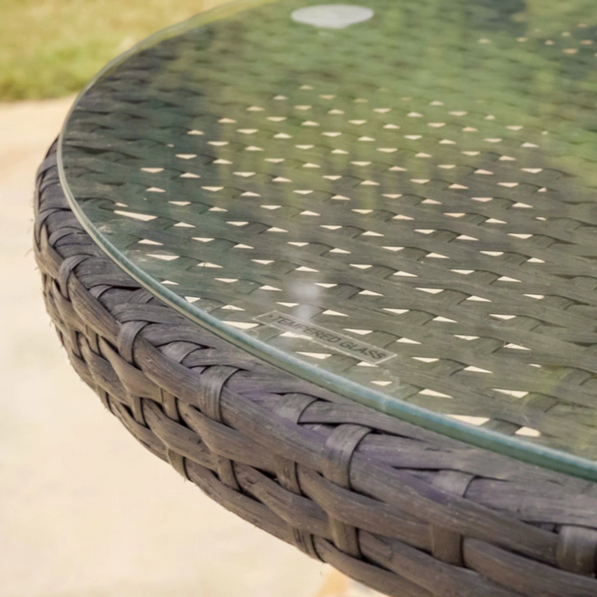 Kemble 6 Seater Rattan Round Garden Dining Table Set - Black - Image 3