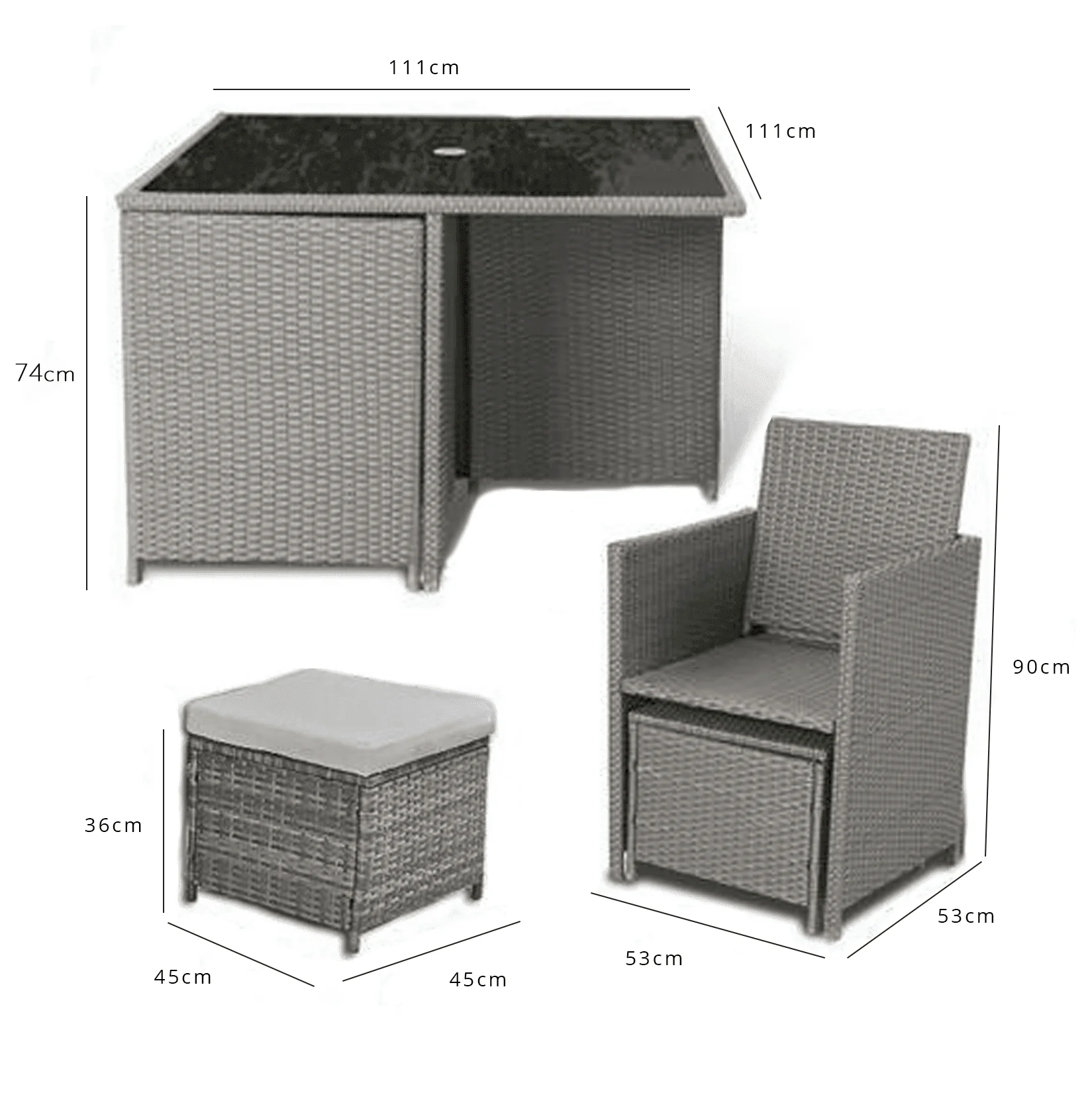 Cube 8 Seater Rattan Outdoor Dining Set with LED Premium Parasol - Grey Weave with Grey Cushion - Image 11