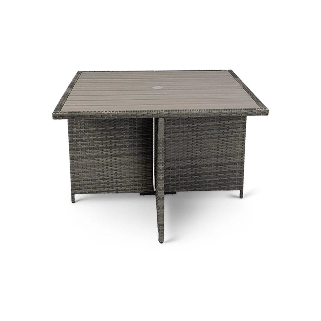 Cube 8 Seater Rattan Outdoor Dining Set Grey LED Premium Parasol - Grey Weave Polywood Top - Image 9