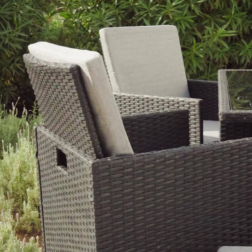 Cube 8 Seater Rattan Outdoor Dining Set with Grey Parasol - Black Weave - Image 4