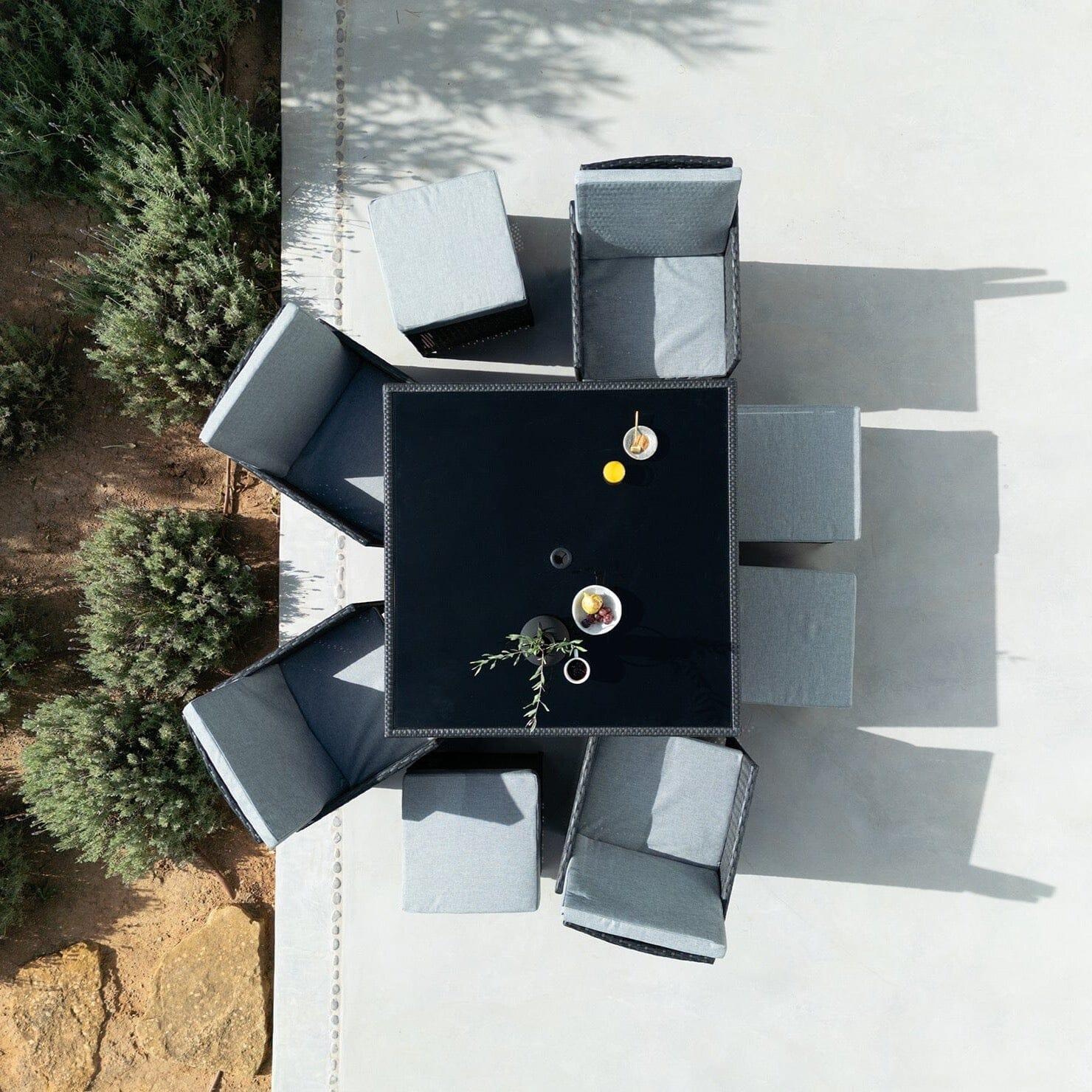 Cube 8 Seater Rattan Outdoor Dining Set with Grey Parasol - Black Weave - Image 7