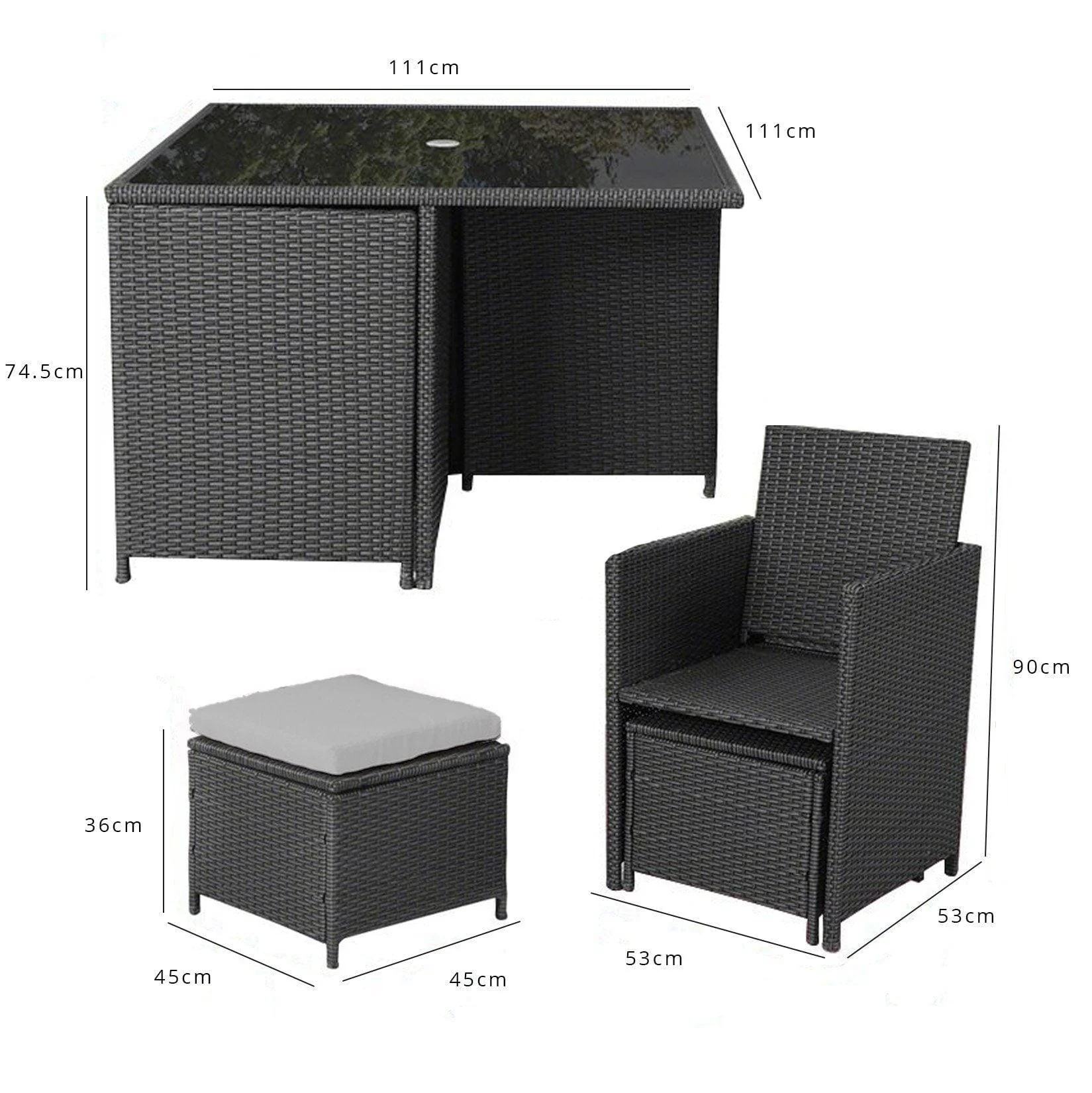 Cube 8 Seater Rattan Outdoor Dining Set with Grey Parasol - Black Weave - Image 9