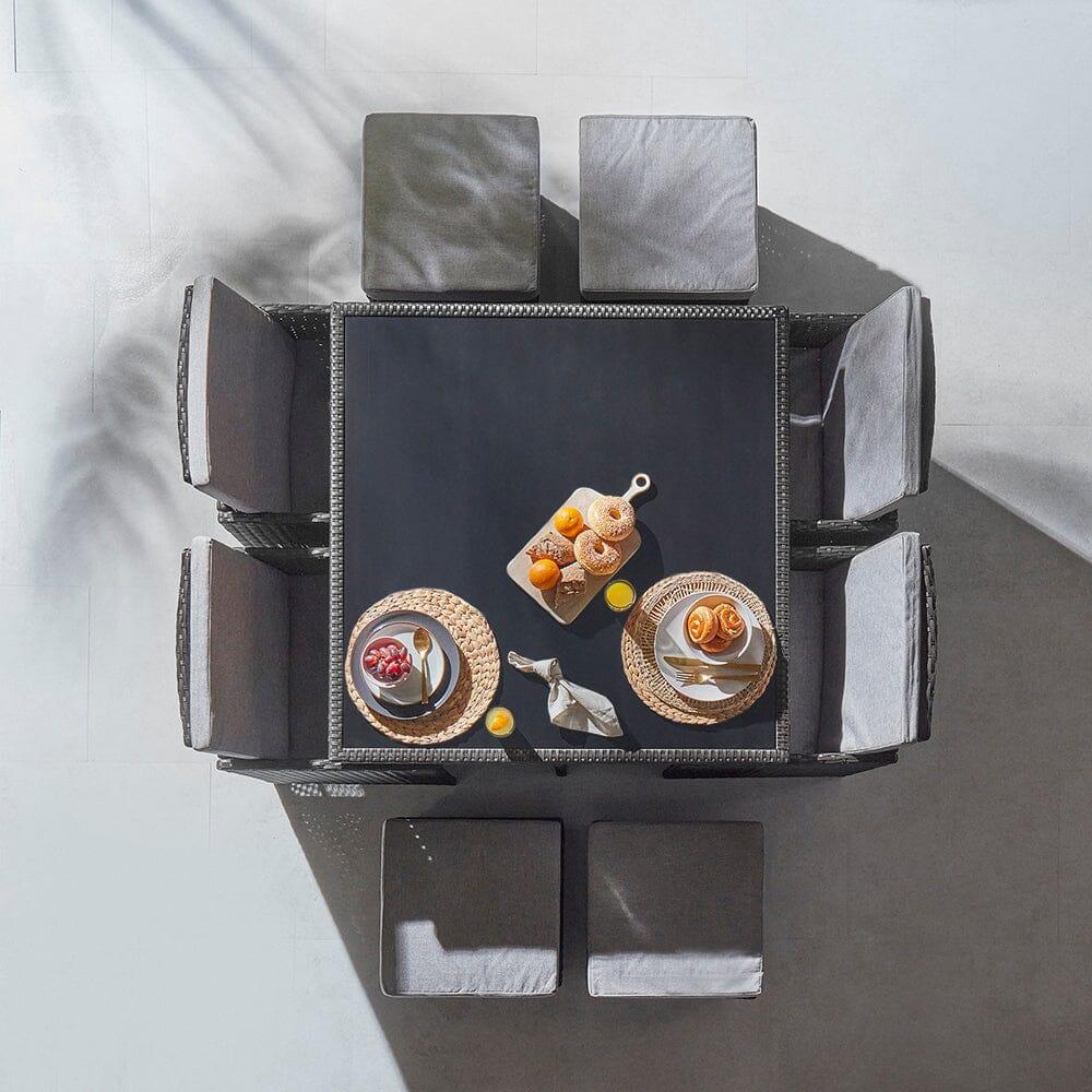 Cube 8 Seater Rattan Outdoor Dining Set with Cream Parasol - Black Weave - Image 7