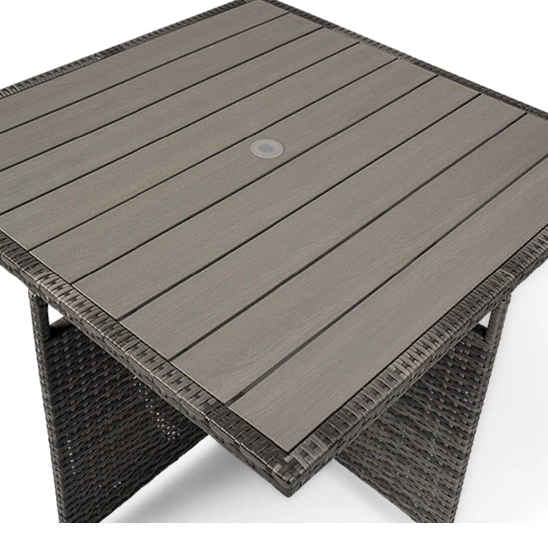 Cube 8 Seater Rattan Outdoor Dining Set with Grey Parasol - Grey Weave Polywood Top - Image 11