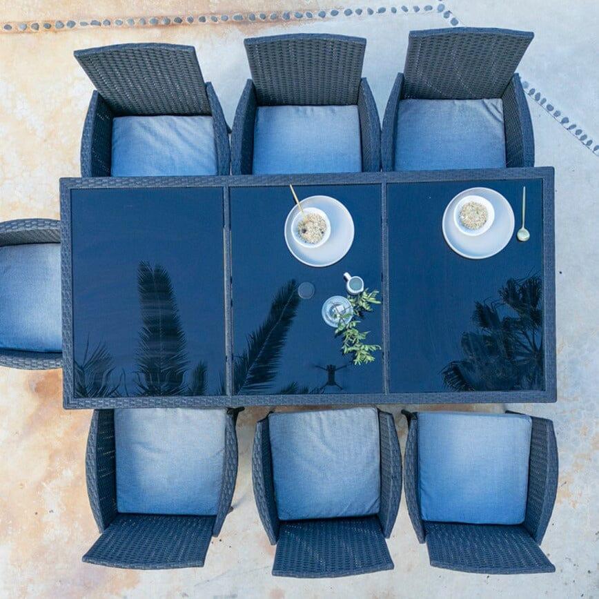 Marston 8 Seater Rattan Garden Dining Set - Black - Glass Top - Image 3