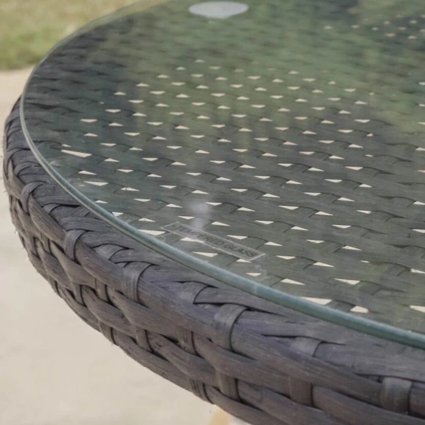 Kemble 8 Seater Rattan Round Garden Dining Set with Cream Parasol - Black - Image 3