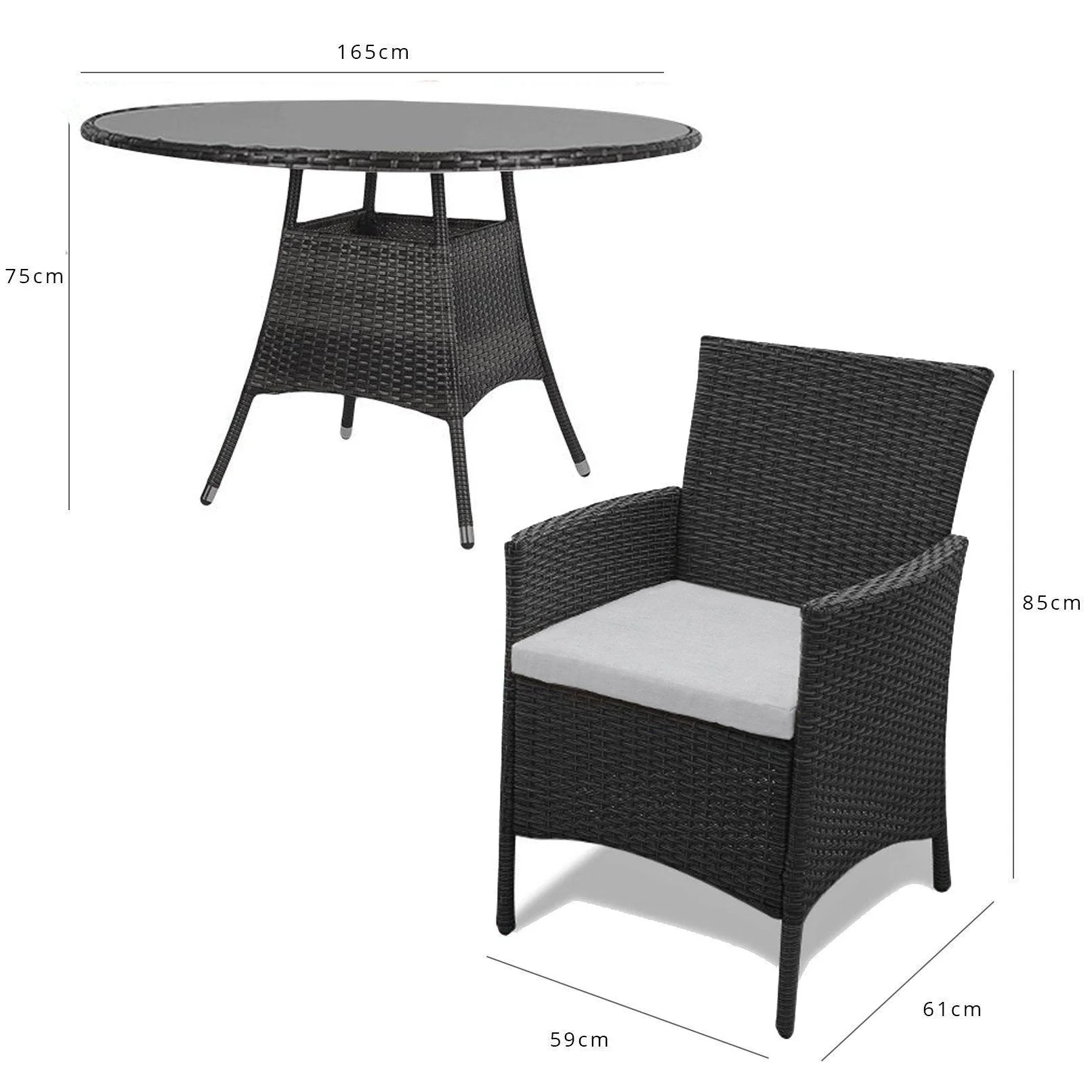 Kemble 8 Seater Rattan Round Garden Dining Set with Cream Parasol - Black - Image 9