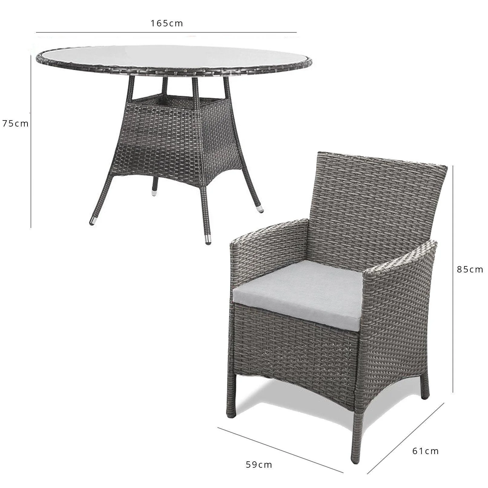 Kemble 8 Seater Rattan Round Garden Dining Set - Grey - Image 11