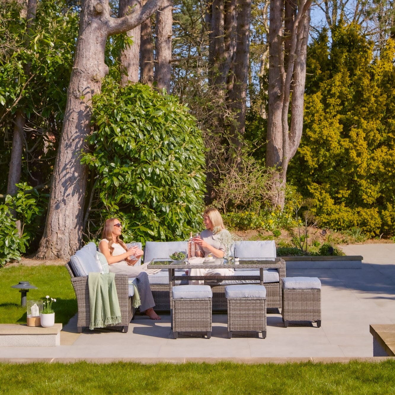 Aston 9 Seater Rattan Corner Sofa Set with Glass Table Top - Grey - Image 8