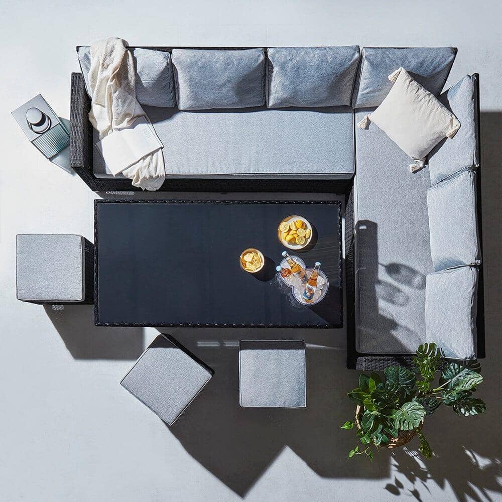 Aston 9 Seater Rattan Garden Corner Sofa Set with Grey LED Premium Cantilever Parasol - Black Weave - Image 16