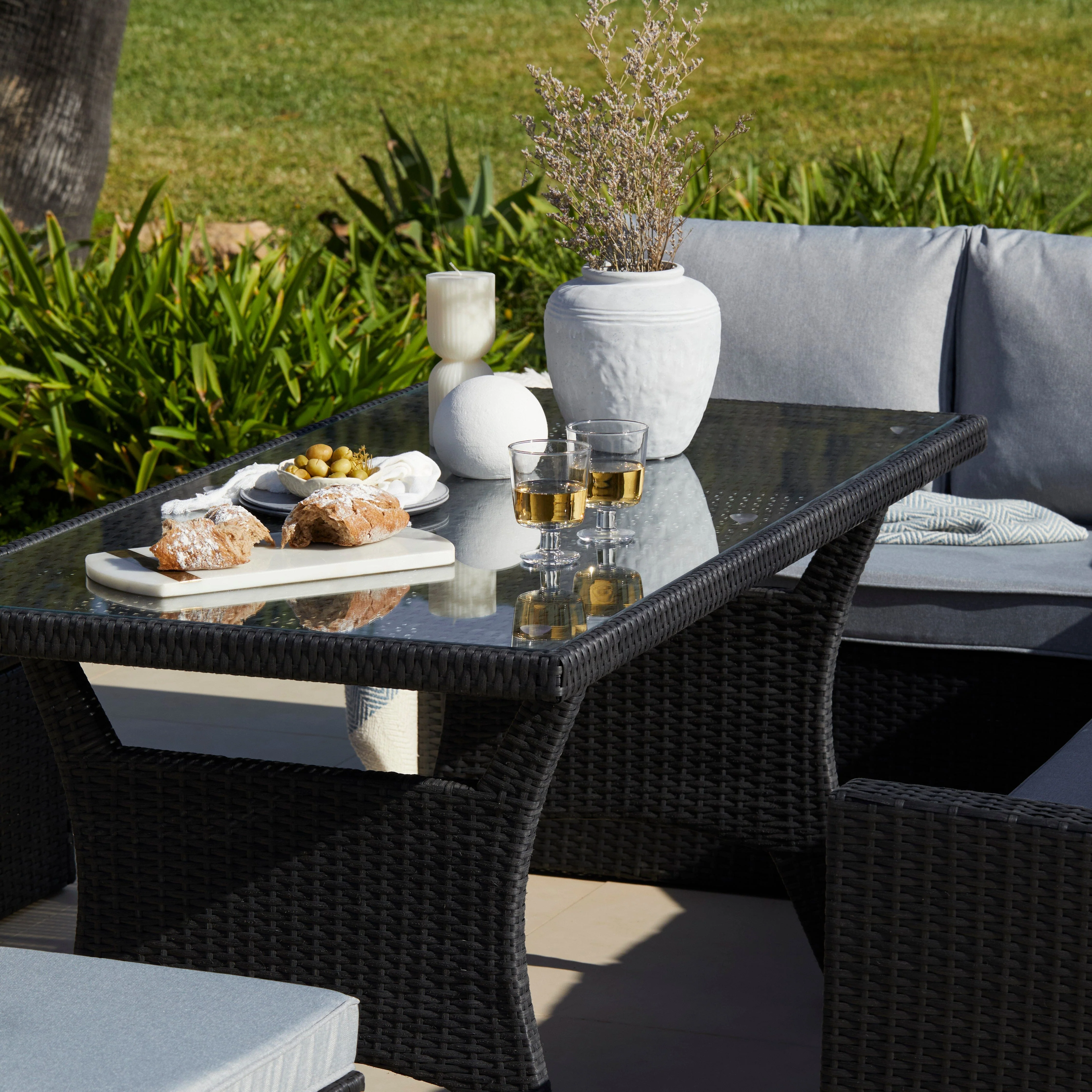 Aston 9 Seater Rattan Garden Corner Sofa Set - Black - Image 12