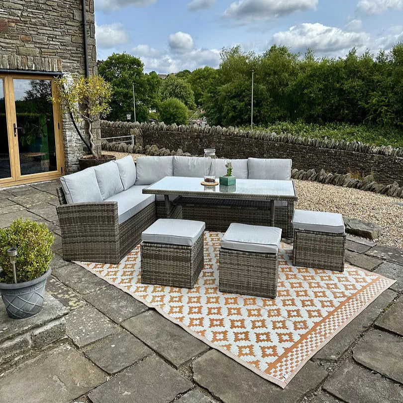 Aston 9 Seater Rattan Corner Sofa Set with Glass Table Top - Grey - Image 4