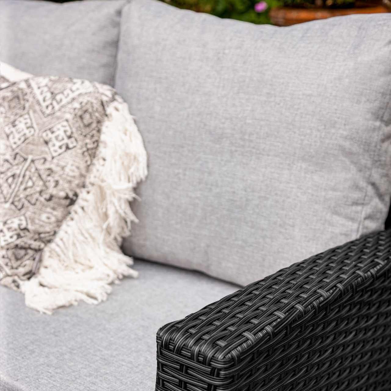 Aston 9 Seater Rattan Garden Corner Sofa Set with Cream Lean Over Parasol - Black Weave - Image 10