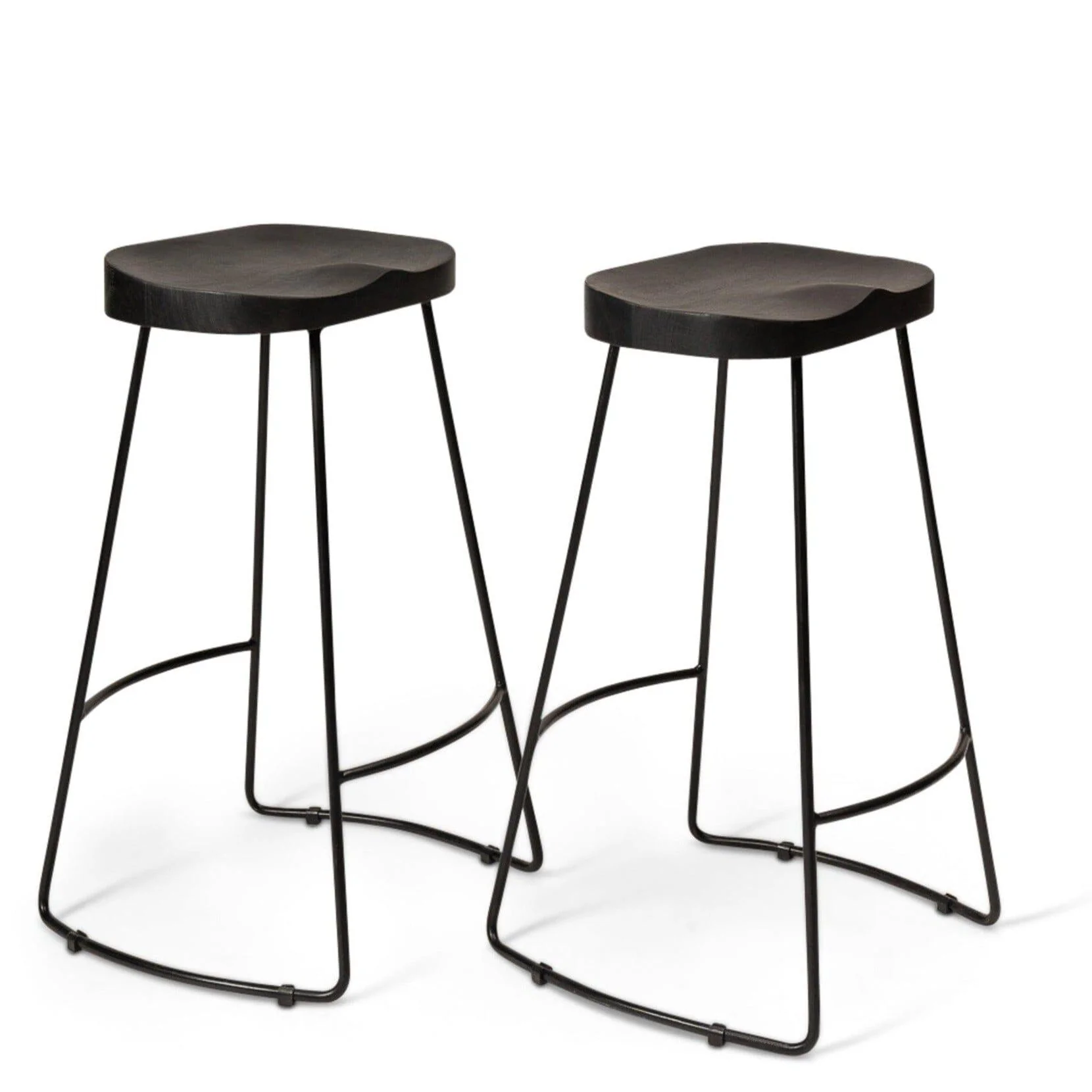 Aiden Black Mango Wood Backless Bar Stools - Set of 2 - Black Iron Legs - Image 6