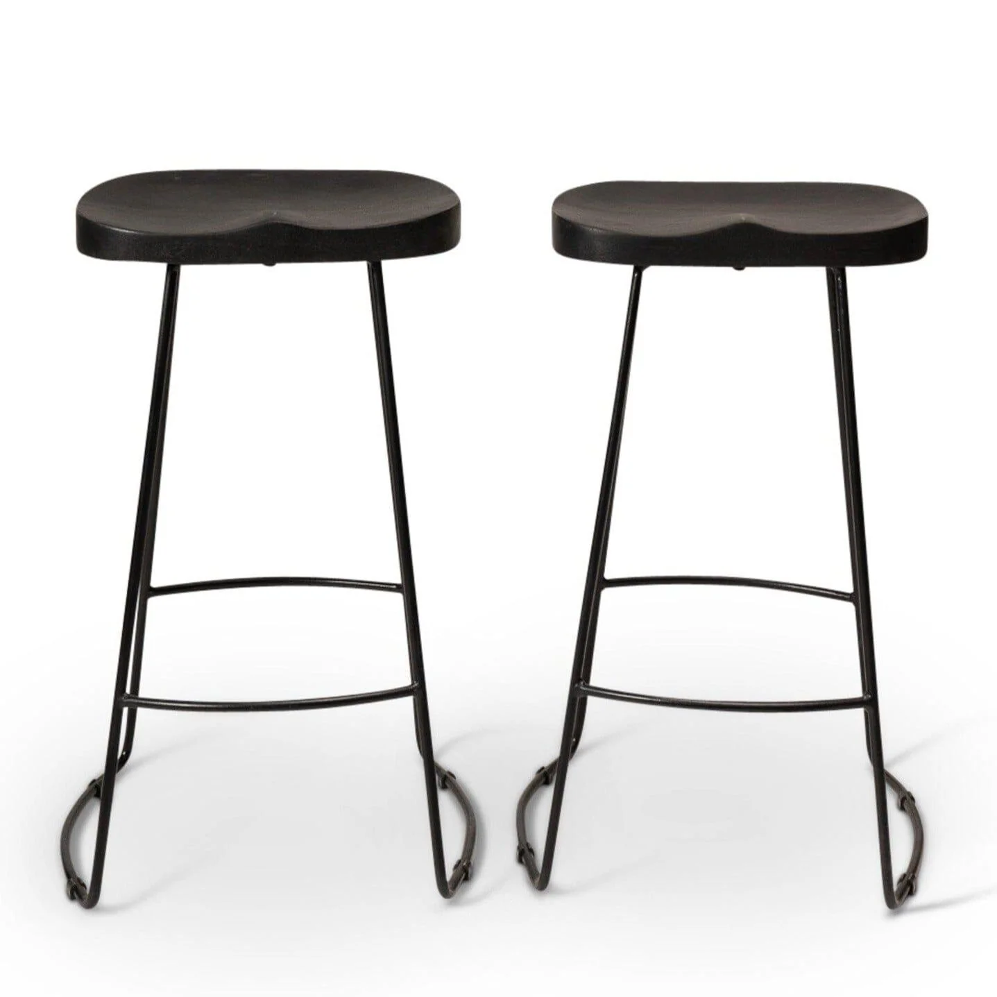 Aiden Black Mango Wood Backless Bar Stools - Set of 2 - Black Iron Legs - Image 7