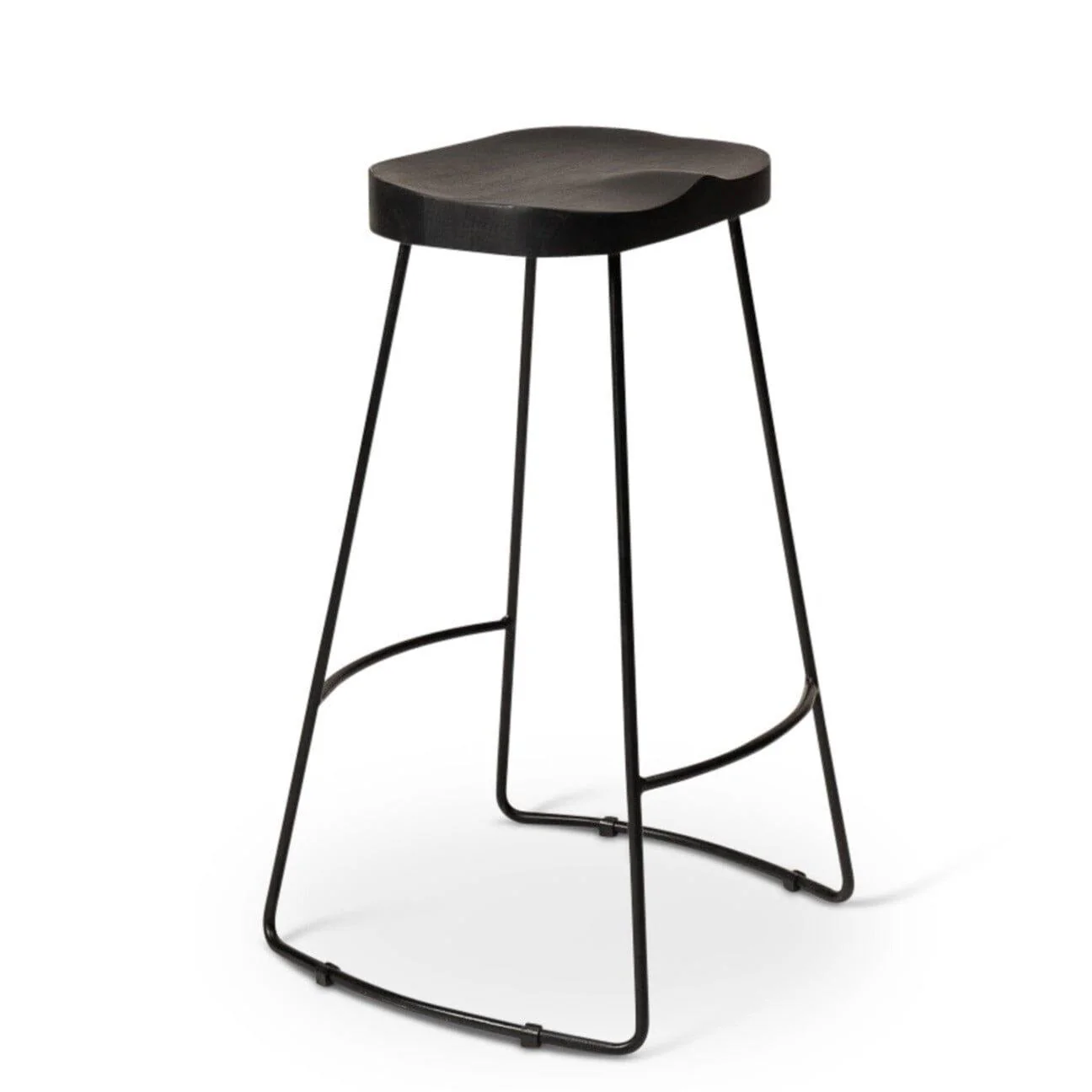 Aiden Black Mango Wood Backless Bar Stools - Set of 2 - Black Iron Legs - Image 8