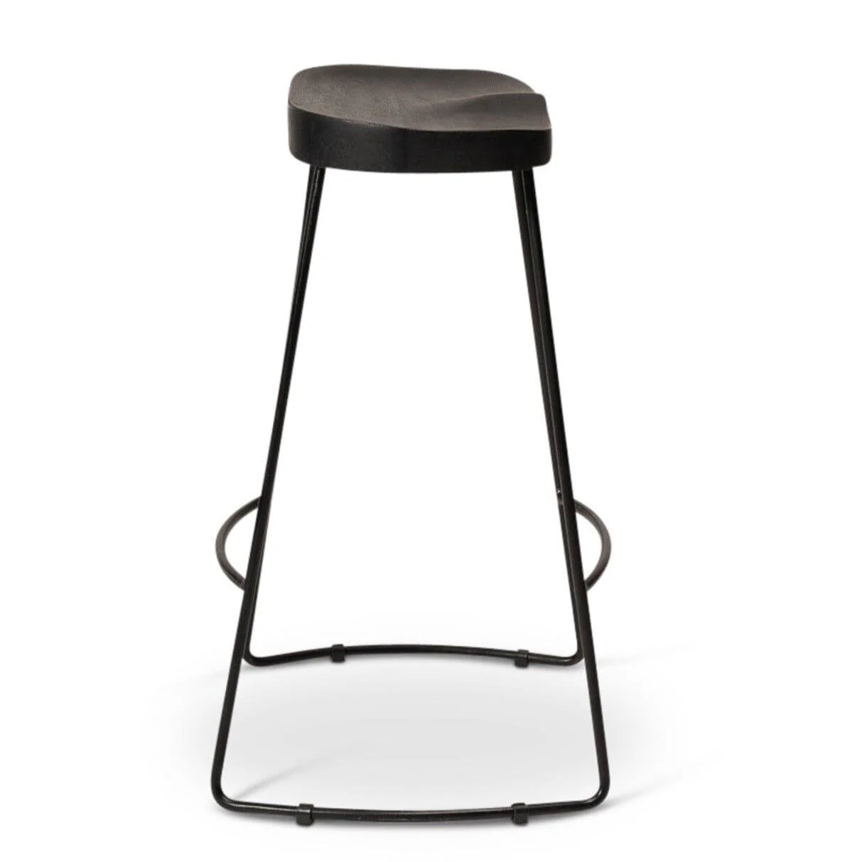 Aiden Black Mango Wood Backless Bar Stools - Set of 2 - Black Iron Legs - Image 4