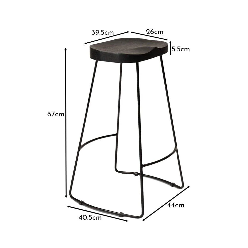Aiden Black Mango Wood Backless Bar Stools - Set of 2 - Black Iron Legs - Image 10