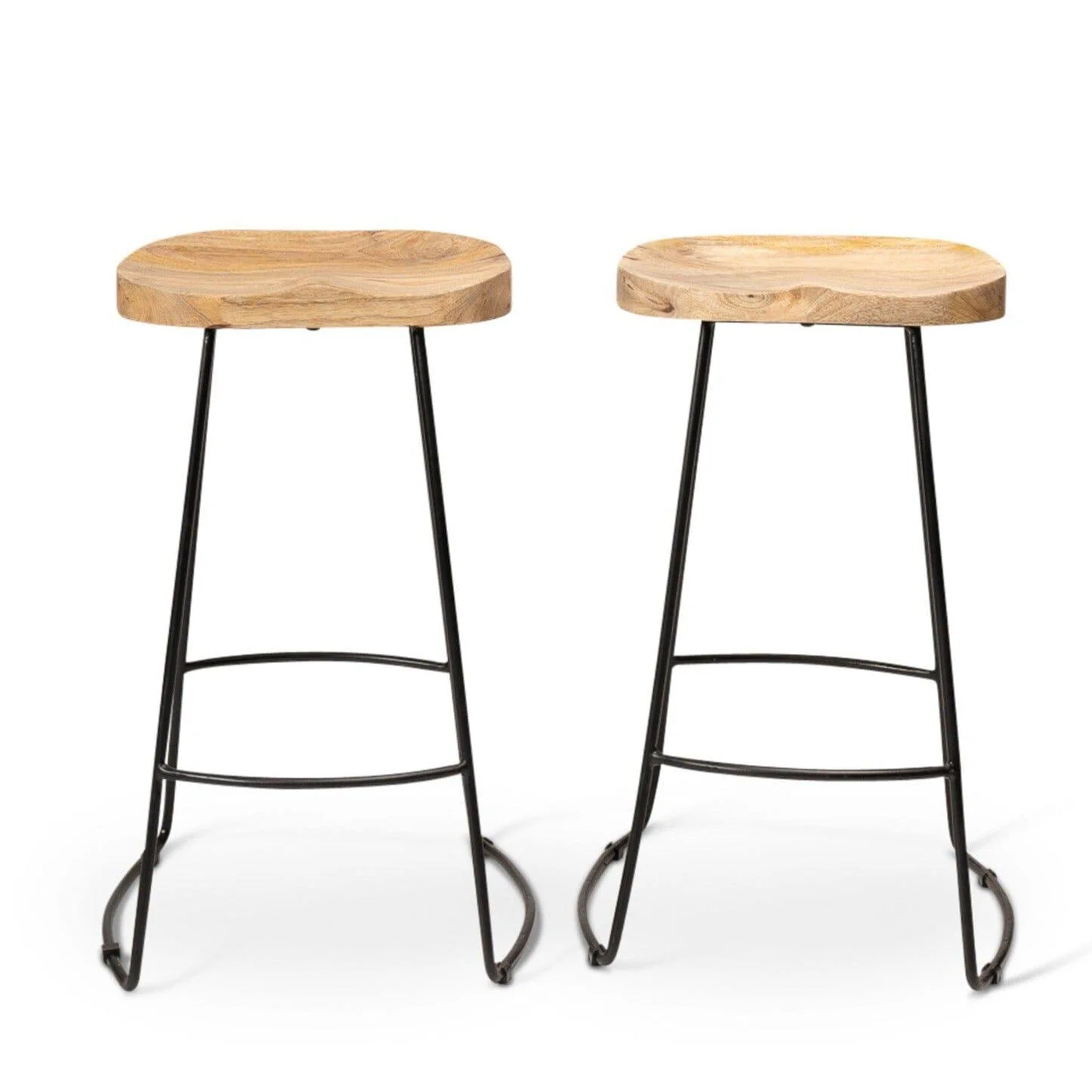 Aiden Natural Mango Wood Backless Bar Stools - Set of 2 - Black Iron Legs - Image 12