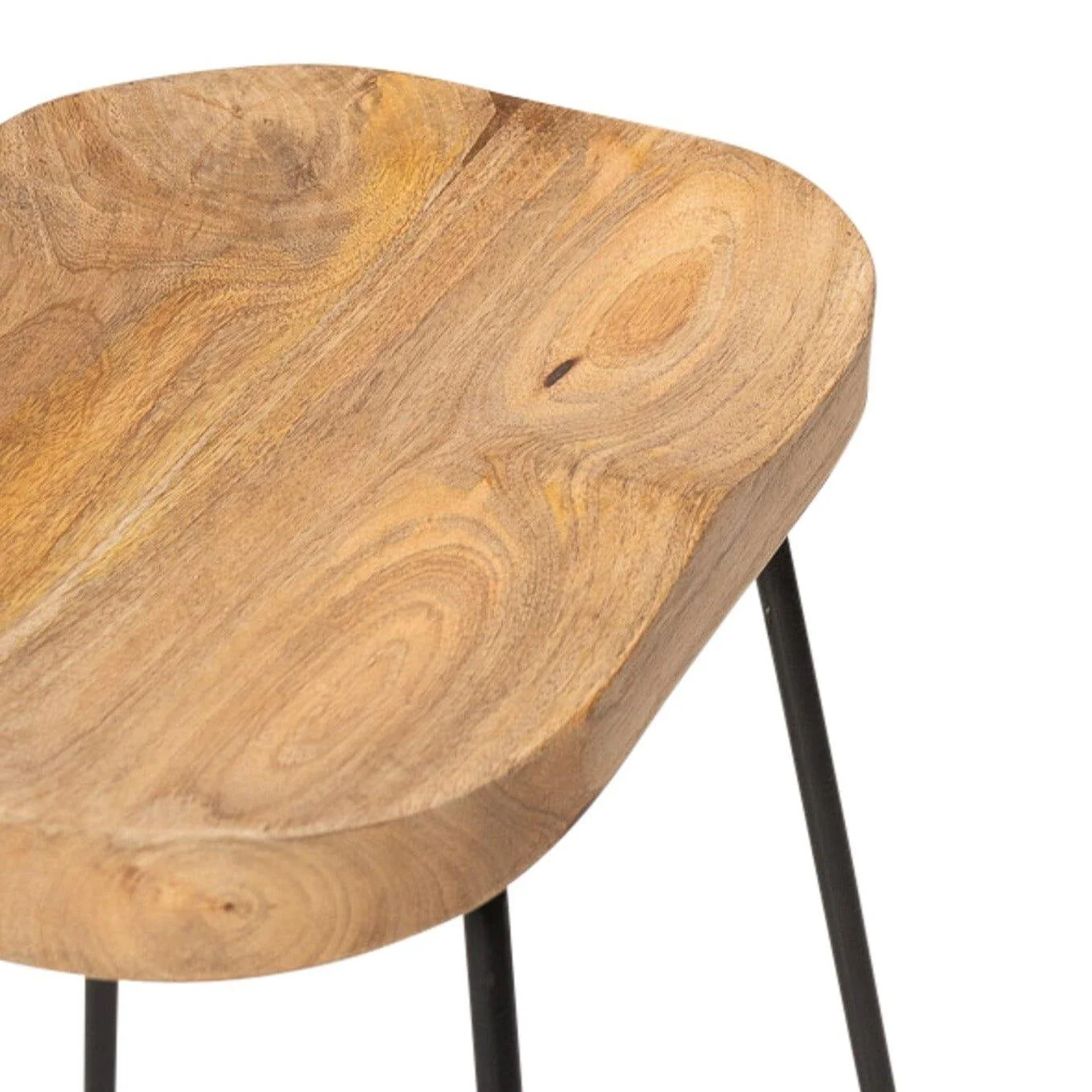 Aiden Natural Mango Wood Backless Bar Stools - Set of 2 - Black Iron Legs - Image 13