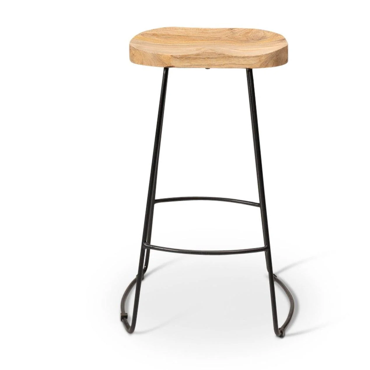 Aiden Natural Mango Wood Backless Bar Stools - Set of 2 - Black Iron Legs - Image 16